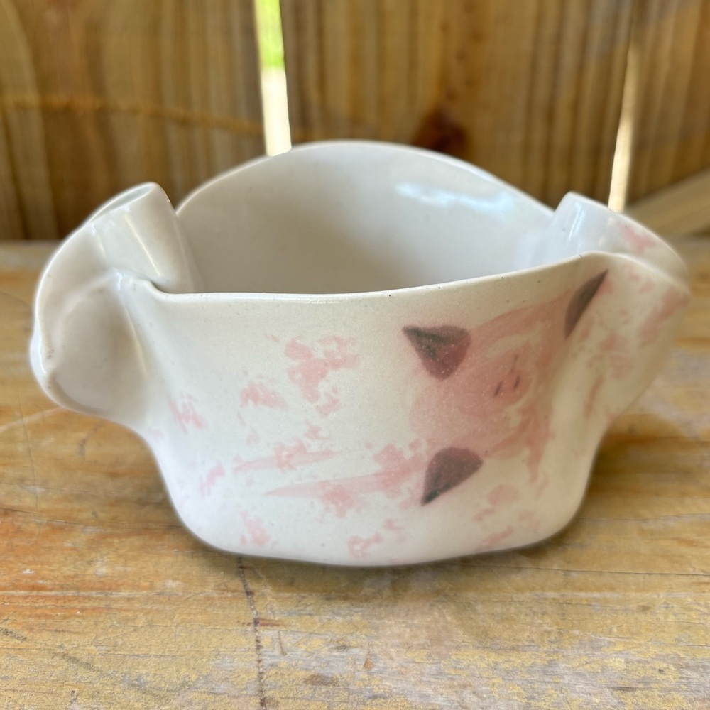Hilborn Pottery Canada Freeform Pottery Pink & White Pinch Bowl Jam Dish 6.5”L